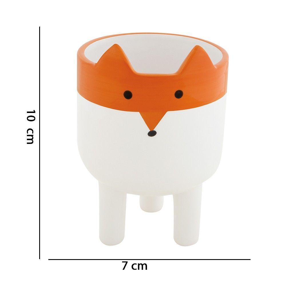 Cachepot Branco E Laranja Em Cerâmica 10cm - 2
