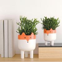 Cachepot Branco E Laranja Em Cerâmica 10cm - 5