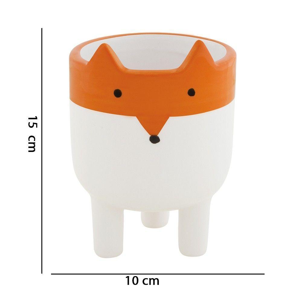 Cachepot Branco E Laranja Em Cerâmica 15cm - 2