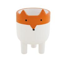 Cachepot Branco E Laranja Em Cerâmica 15cm - 1