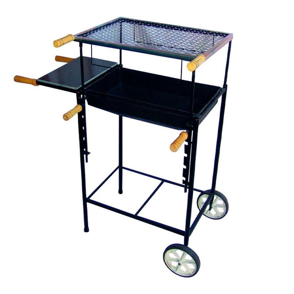 Kit Churrasqueira Retangular Regulável Rodas Pedra Grelha - 1