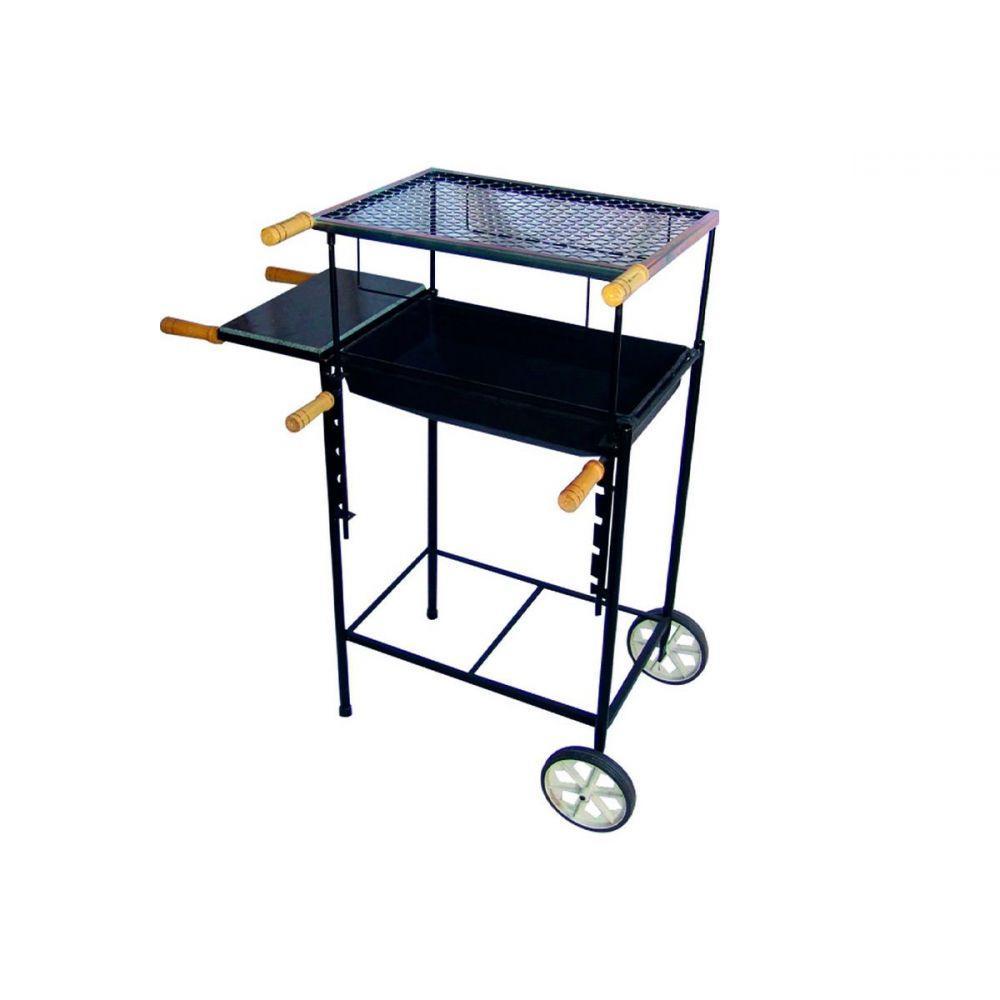 Kit Churrasqueira Retangular Regulável Rodas Pedra Grelha - 2