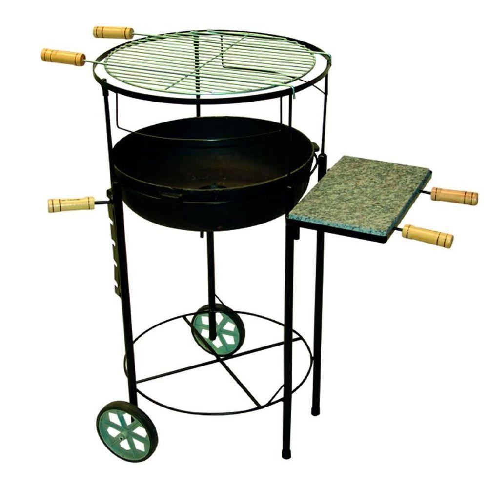 Kit Churrasqueira Redonda Regulável Rodas Pedra e Grelha - 1