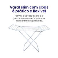 Varal De Chão Com Abas Retrátil Dobrável Reforçado Branco 120 Cm - Gudim