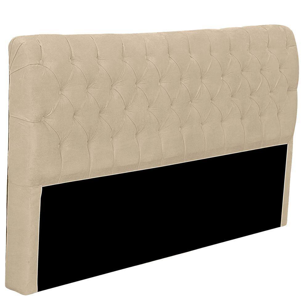 Cabeceira Casal Estofada Para Cama Box Glass Veludo Bege - 1