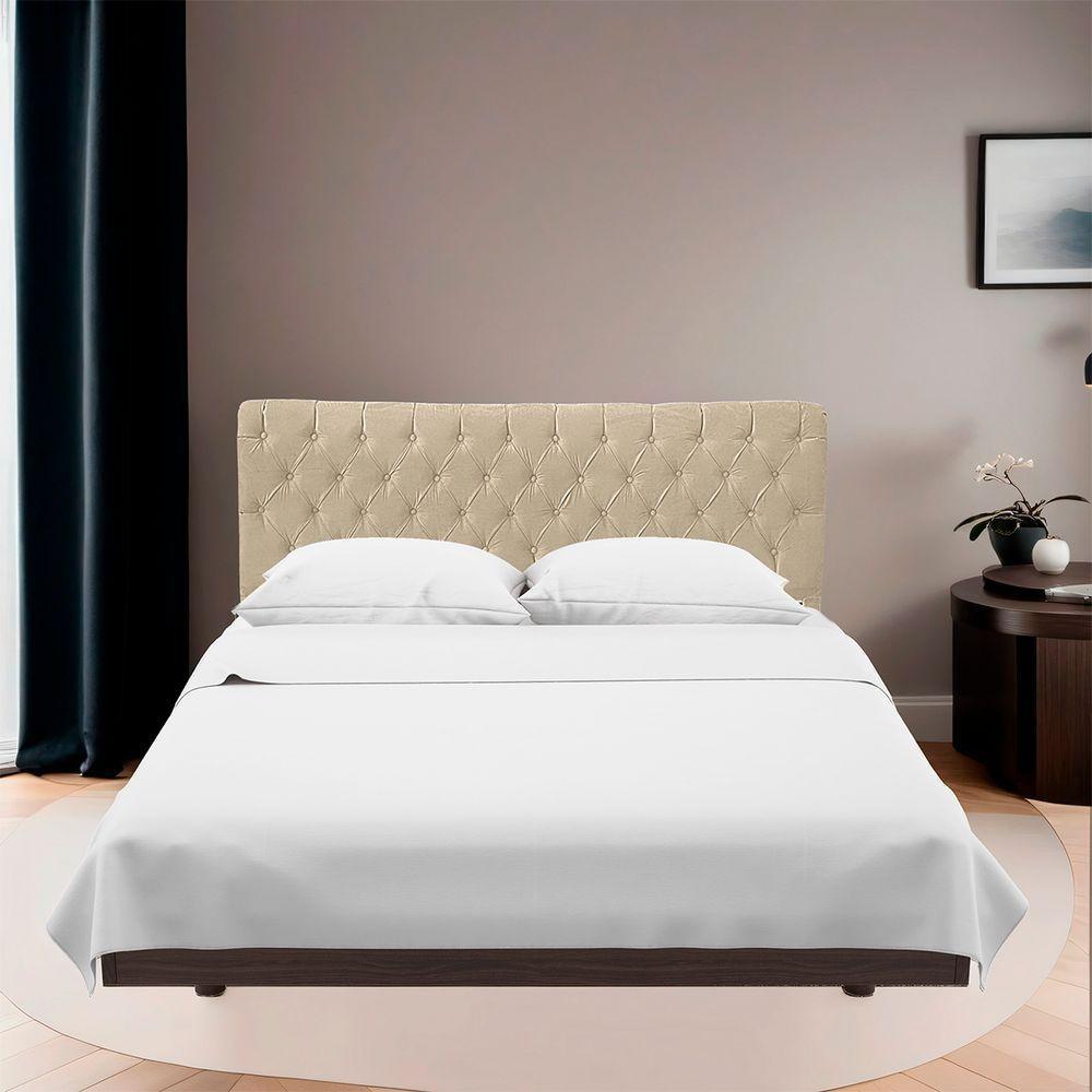 Cabeceira Casal Estofada Para Cama Box Glass Veludo Bege - 6