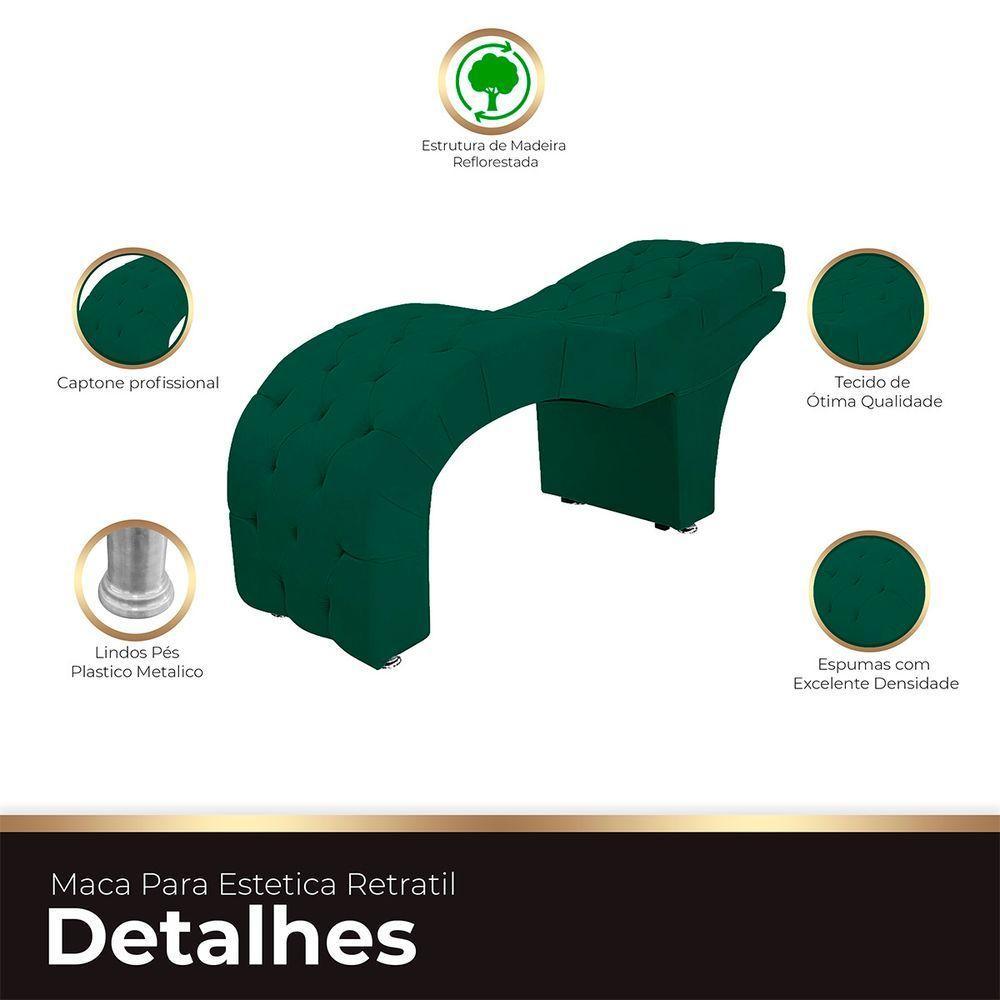 Maca Estofada Capitone Reclinável Julia Para Estetica Facial Sombrancelha E Cílios Suede Cor Verde Esmeralda - 2