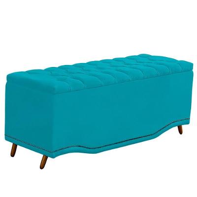Calçadeira Baú King Size Estofada Maitê Veludo Cor Azul Claro