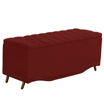 Calçadeira Baú King Size Estofada Maitê Veludo Cor Marsala