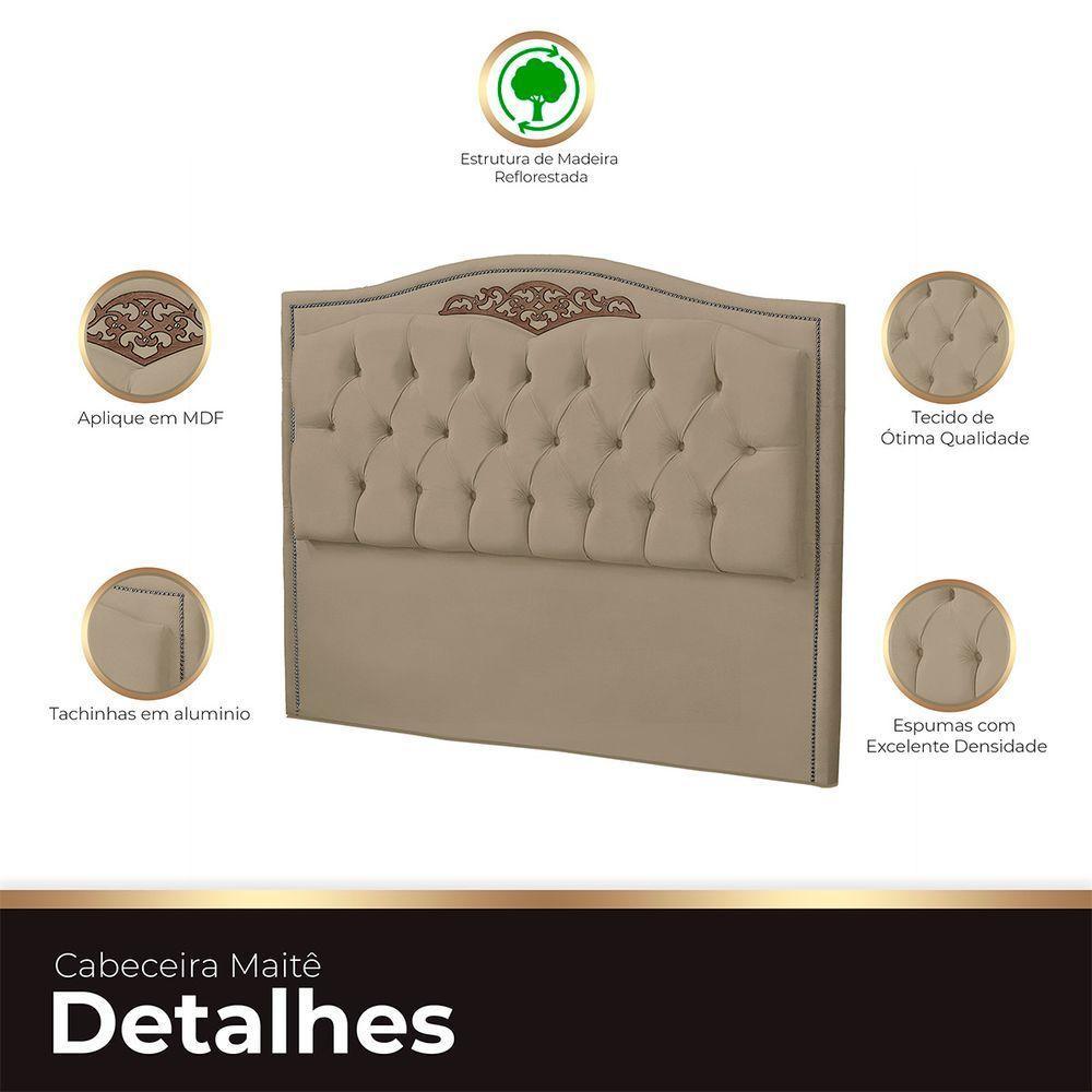 Cabeceira Casal Queen Estofada Para Cama Box Maitê Veludo Bege Escuro - 3