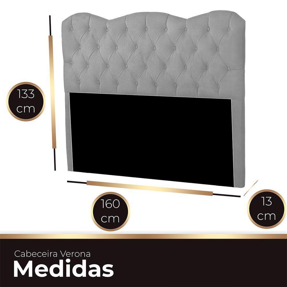 Cabeceira Casal Queen Estofada Para Cama Box Verona Veludo Cor Cinza Claro - 3