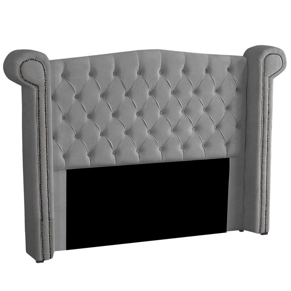Cabeceira Casal Estofada Para Cama Box Ayla Veludo Cor Cinza Claro - 1