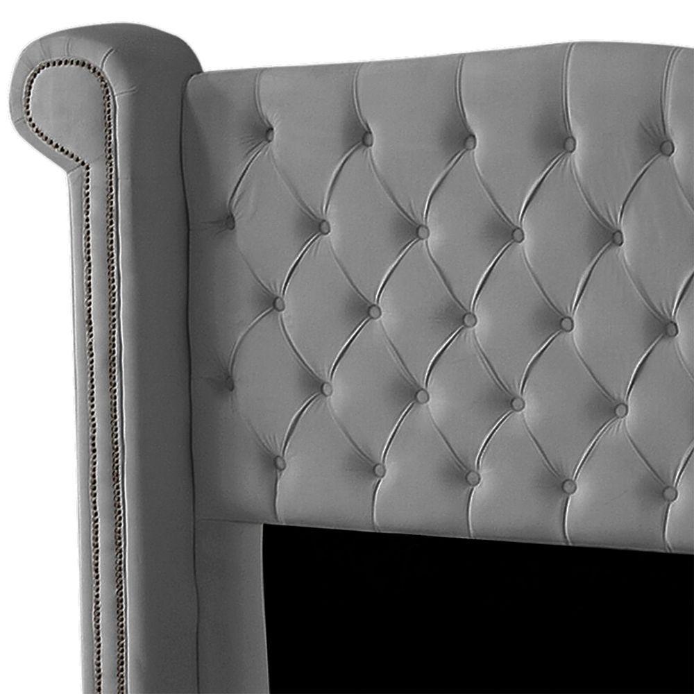 Cabeceira Casal Estofada Para Cama Box Ayla Veludo Cor Cinza Claro - 5