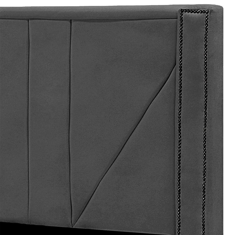 Cabeceira Casal Estofada Para Cama Box Toronto Veludo Cinza Escuro - 5