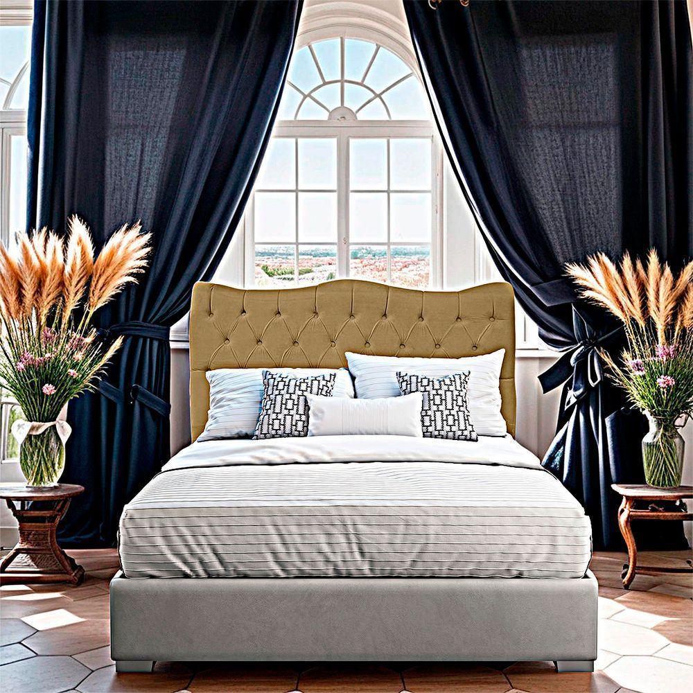 Cabeceira Casal Para Cama Box Estofada Dunas Veludo Cor Bege Médio - 6
