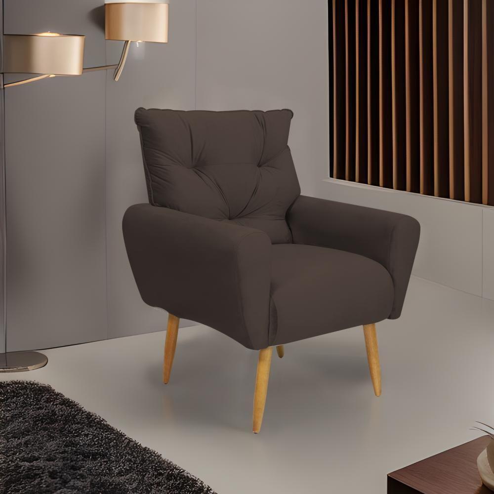 Poltrona Decorativa Para Denver Veludo Matrix - Marrom Marrom - 1