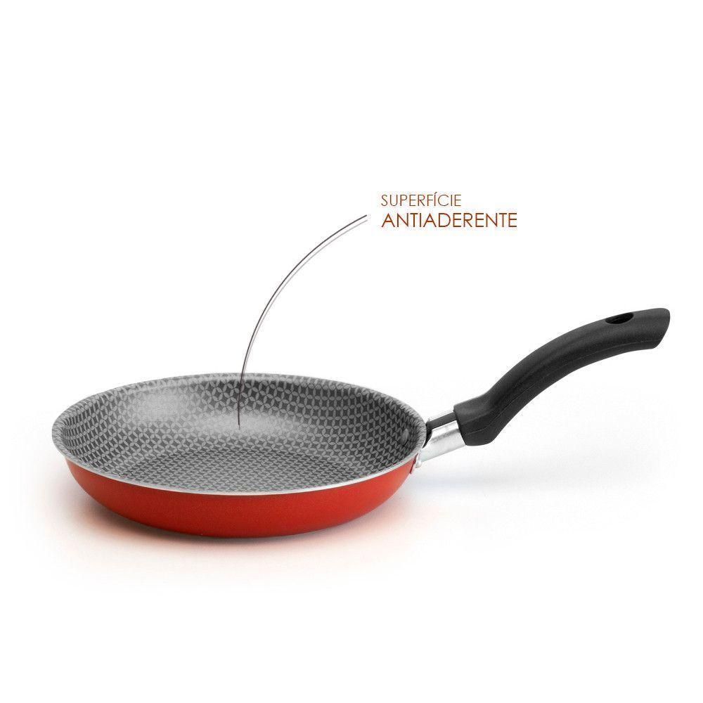 Frigideira Antiaderente Para Fritar Bife Ovo Hamburguer Peixe Kit Com 3 Unidades Vermelho Cereja - 4