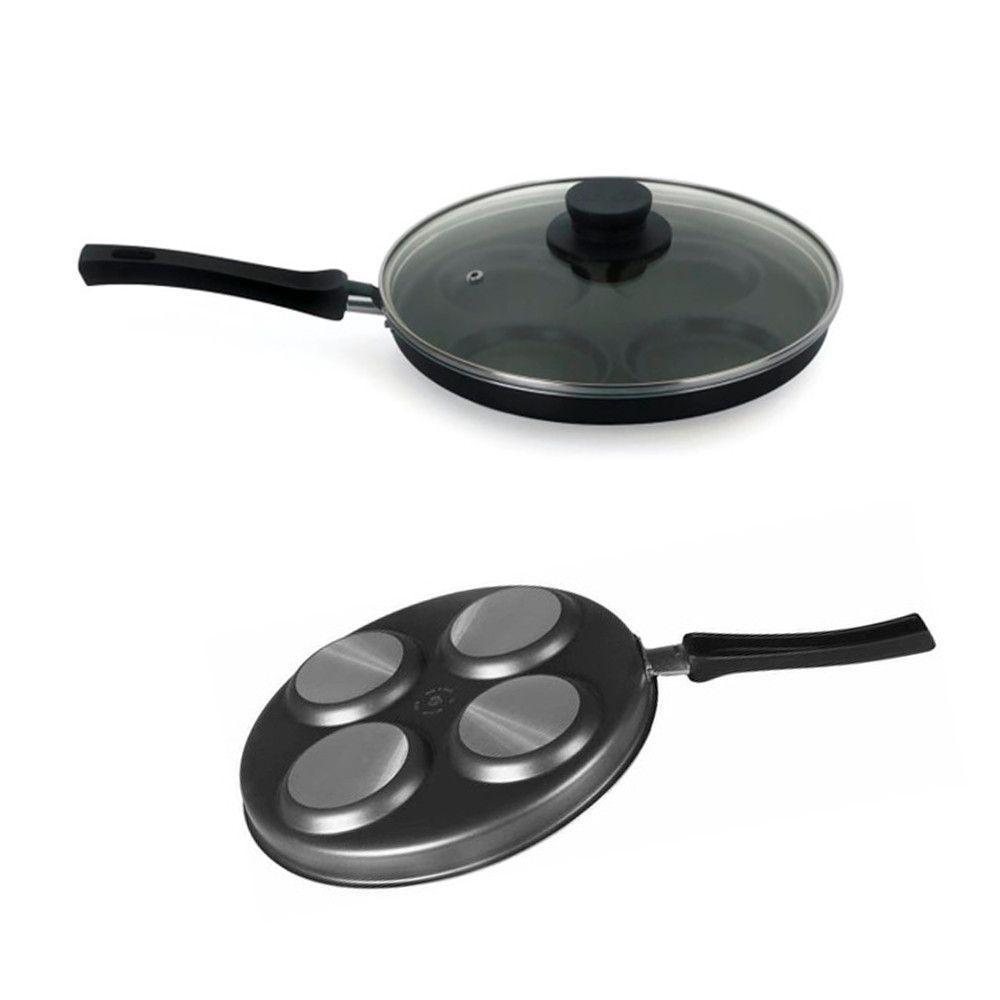 Frigideira Antiaderente Para Ovos 4 Em 1 Com Tampa Para Fritar Com Saida De Ar Preta - 1