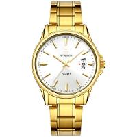 Relógio Masculino Quartzo Dourado Em Aço Inoxidável á Prova D´agua Branco Dourado - 1