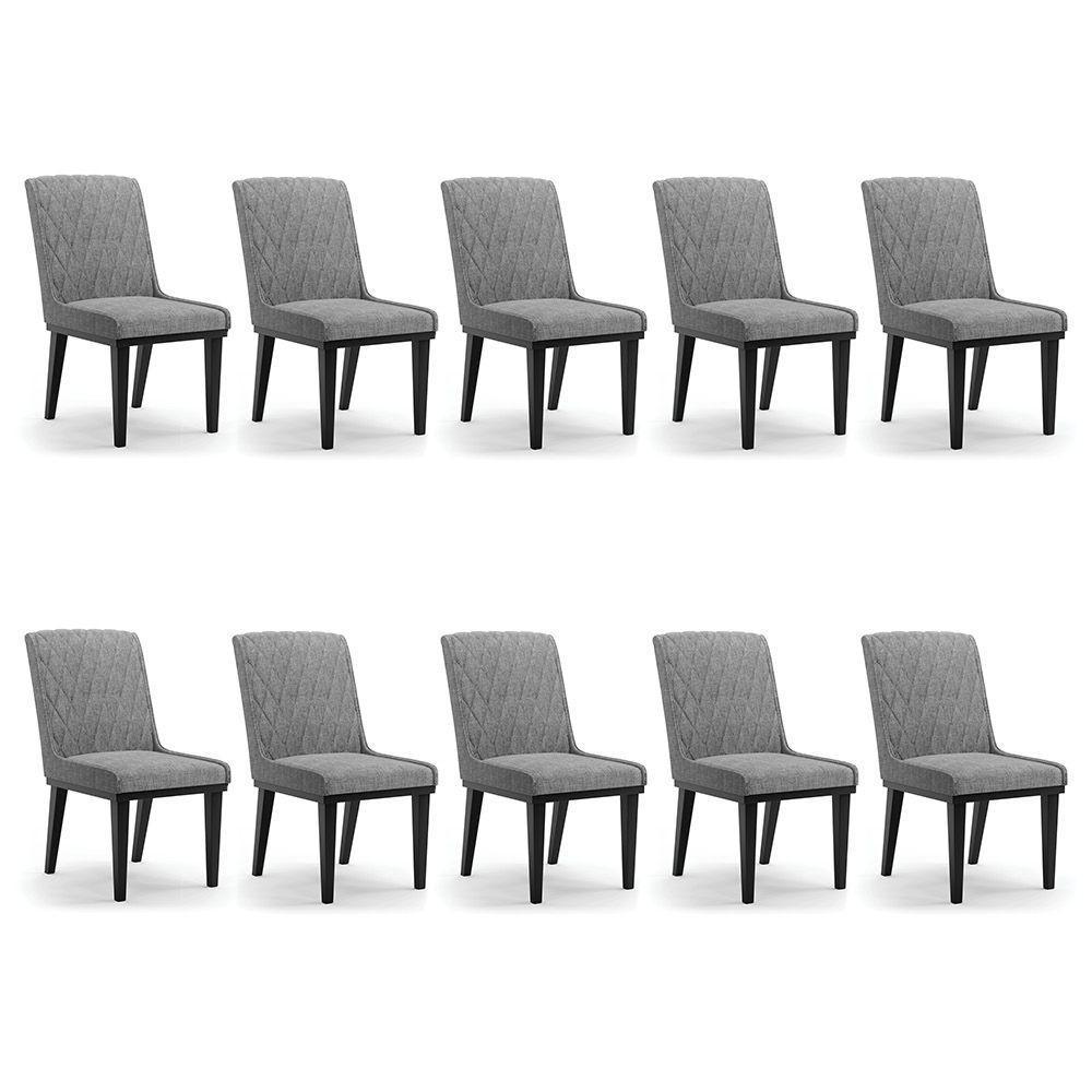 Cadeira Sala De Jantar Base Madeira Preto Kit 10 Sofia Linho Grafite A26 D03 - D'rossi - 1