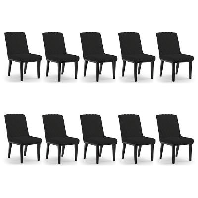 Cadeira Sala De Jantar Base Madeira Preto Kit 10 Sofia Veludo D03 - D'rossi Cor Preto