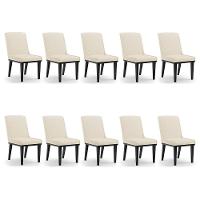 Cadeira Sala De Jantar Base Madeira Preto Kit 10 Sofia Linho Bege A19 D03 - D'rossi - 1