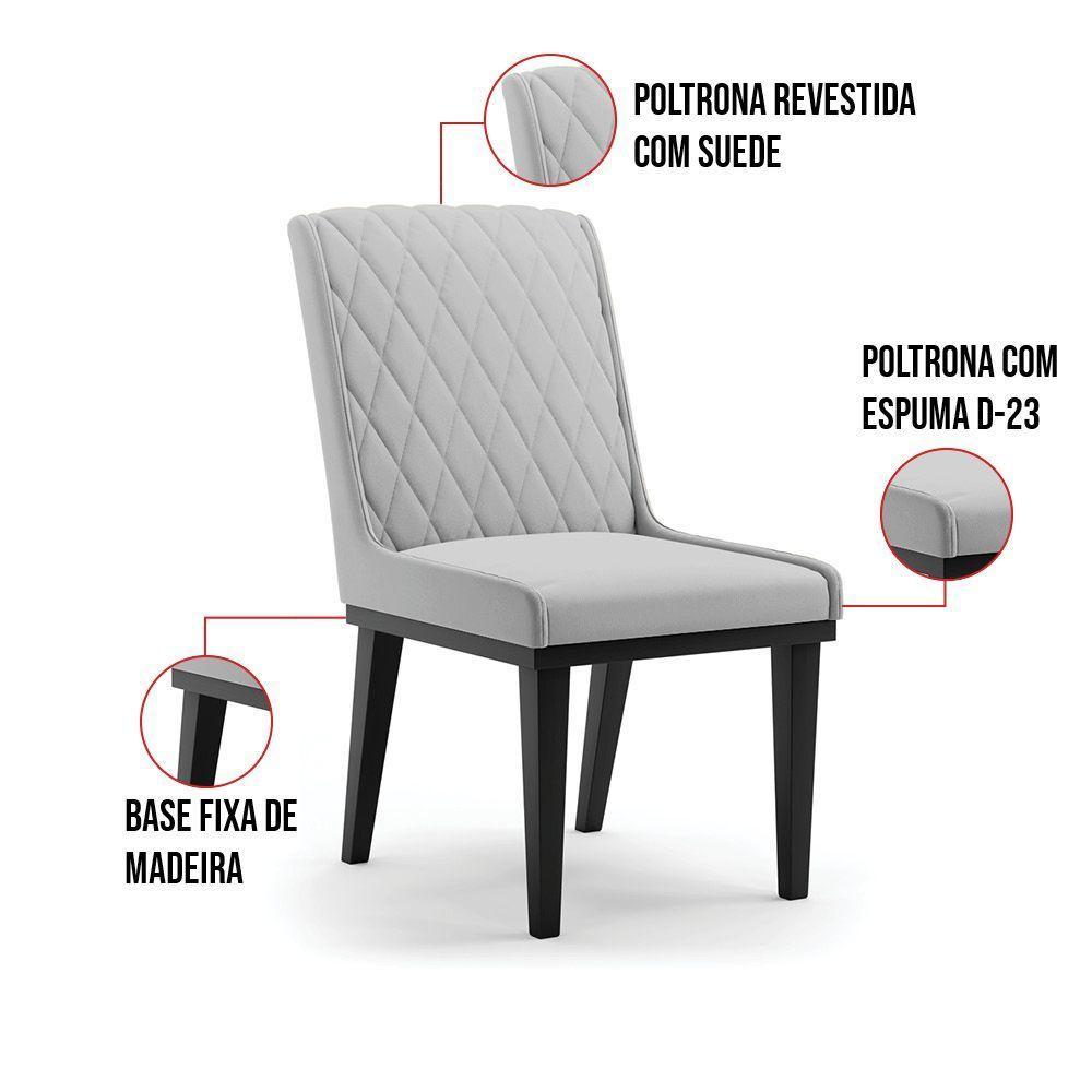 Cadeira Sala De Jantar Base Madeira Preto Kit 10 Sofia Suede D03 - D'rossi Cor Cinza - 5