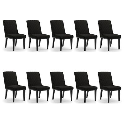 Cadeira Sala De Jantar Base Madeira Preto Kit 10 Sofia Suede Preto D03 - D'rossi