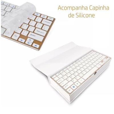 Teclado e Mouse Wireless sem Fio Ultrafino Usb Hk-3910 Dourado