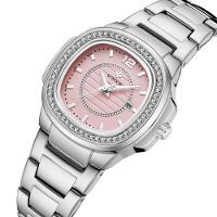 Relógio Feminino Quadrado Com Strass Pulseira Em Aço Inoxidavel Impermeavel Rosa - 4
