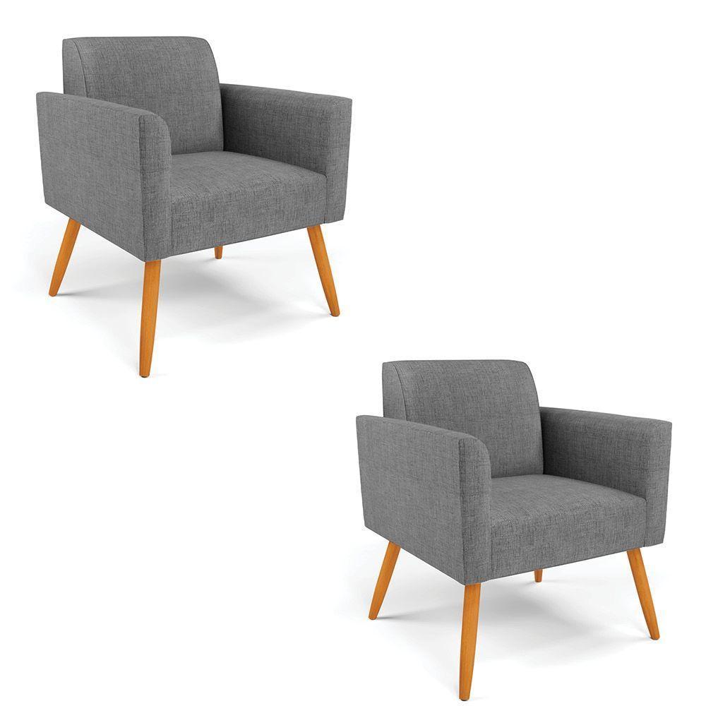 Kit 2 Poltronas Pés Palito Castanho Marisa Linho Grafite A26 D03 - D'rossi - 1