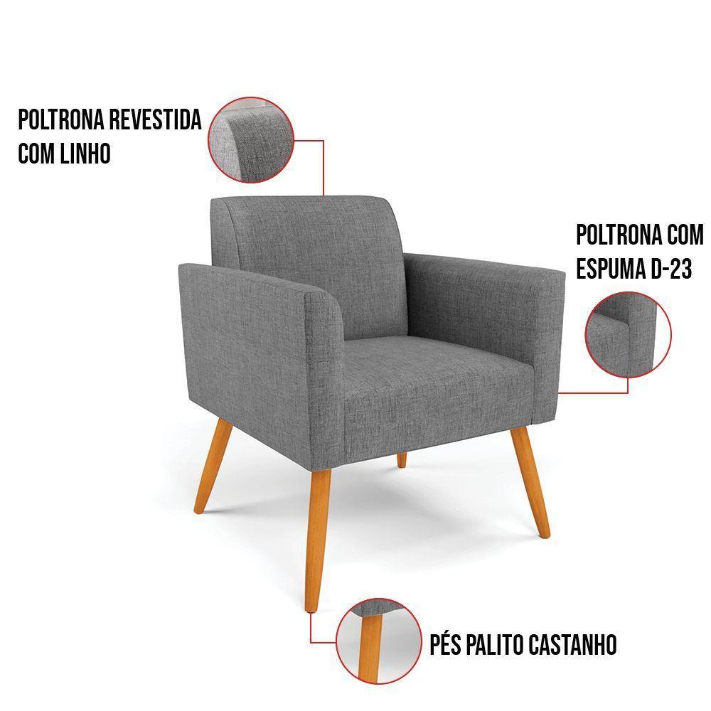 Kit 2 Poltronas Pés Palito Castanho Marisa Linho Grafite A26 D03 - D'rossi - 2