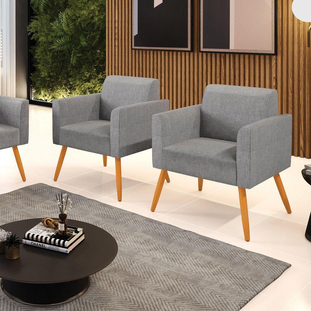 Kit 2 Poltronas Pés Palito Castanho Marisa Linho Grafite A26 D03 - D'rossi - 6