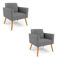 Kit 2 Poltronas Pés Palito Castanho Marisa Linho Grafite A26 D03 - D'rossi - 1