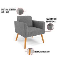 Kit 2 Poltronas Pés Palito Castanho Marisa Linho Grafite A26 D03 - D'rossi - 2