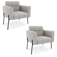 Poltrona Pé De Ferro Preto Para Sala Kit 2 Elisa Veludo D03 - D'rossi Cor Cinza - 1