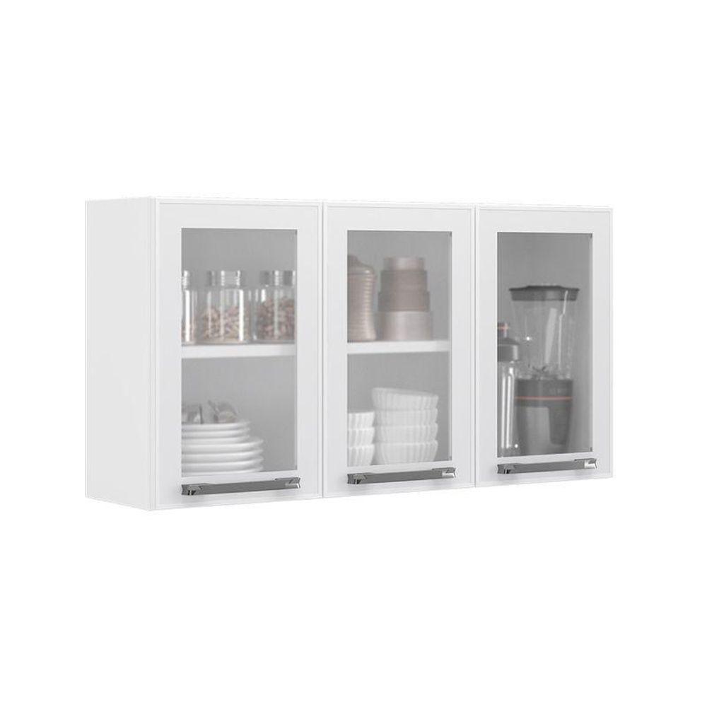 Armário Aéreo De Cozinha Branco 3 Portas Com Vidro Florença - 1