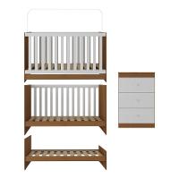 Berço 3 Em 1 Com Cômoda 3 Gavetas E Colchão Incluso Doce De Leite Multimóveis Mp4240 Madeirado/branco - 3