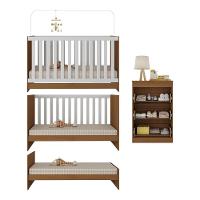 Berço 3 Em 1 Com Cômoda 3 Gavetas E Colchão Incluso Doce De Leite Multimóveis Mp4240 Madeirado/branco