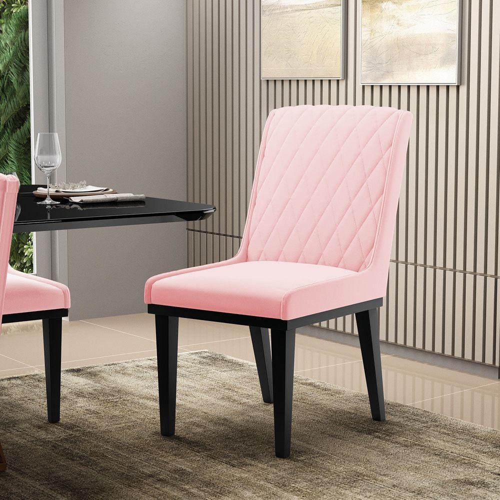 Cadeira Sala De Jantar Base Madeira Preto Kit 10 Sofia Suede Rosa Bebê D03 - D'rossi - 6
