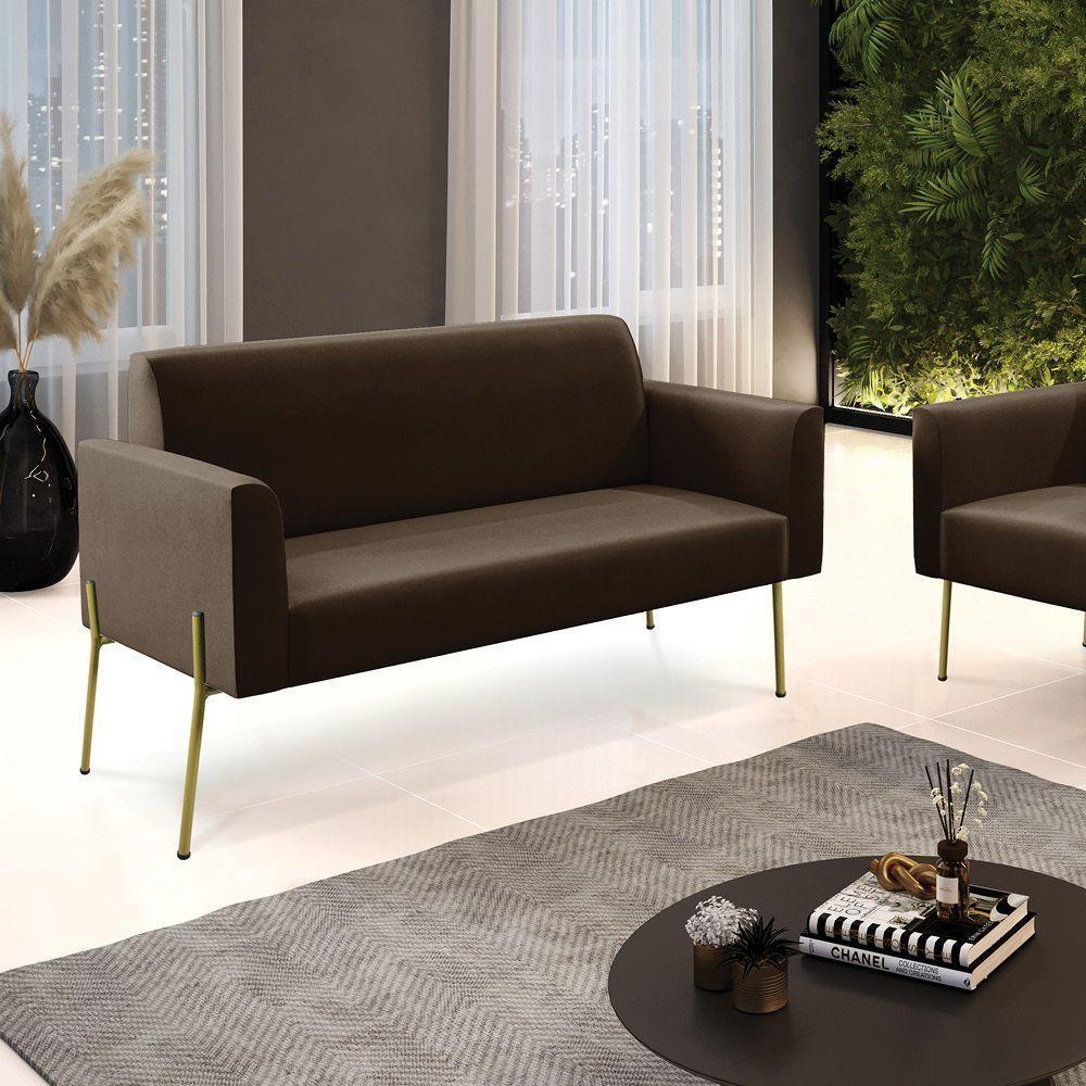 Sofá Namoradeira 2 Lugares Pé De Ferro Dourado Marisa Suede D03 Marrom - 5