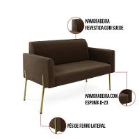 Sofá Namoradeira 2 Lugares Pé De Ferro Dourado Marisa Suede D03 Marrom