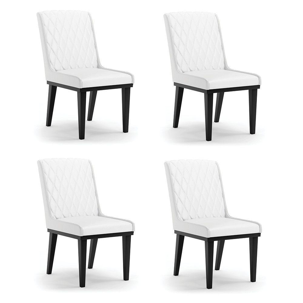 Cadeira Sala De Jantar Base Madeira Preto Kit 4 Sofia Sintético Branco D03 - D'rossi - 1