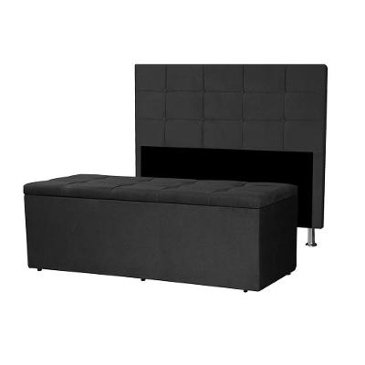 Kit Cabeceira E Calçadeira Baú Casal King 1,95m Roma Suede Preto Dal Poz Estofados