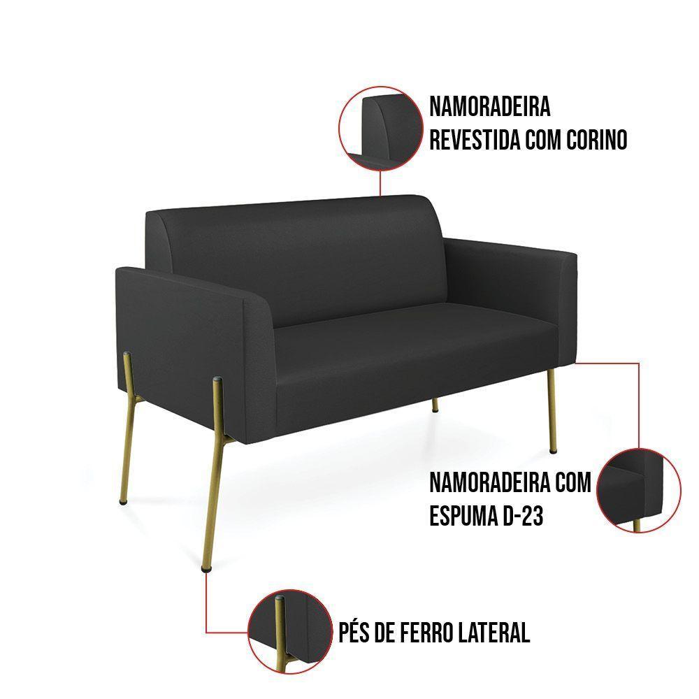 Sofá Namoradeira 2 Lugares Pé De Ferro Dourado Marisa Corino Preto D03 - 5
