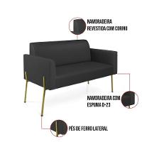 Sofá Namoradeira 2 Lugares Pé De Ferro Dourado Marisa Corino Preto D03 - 5