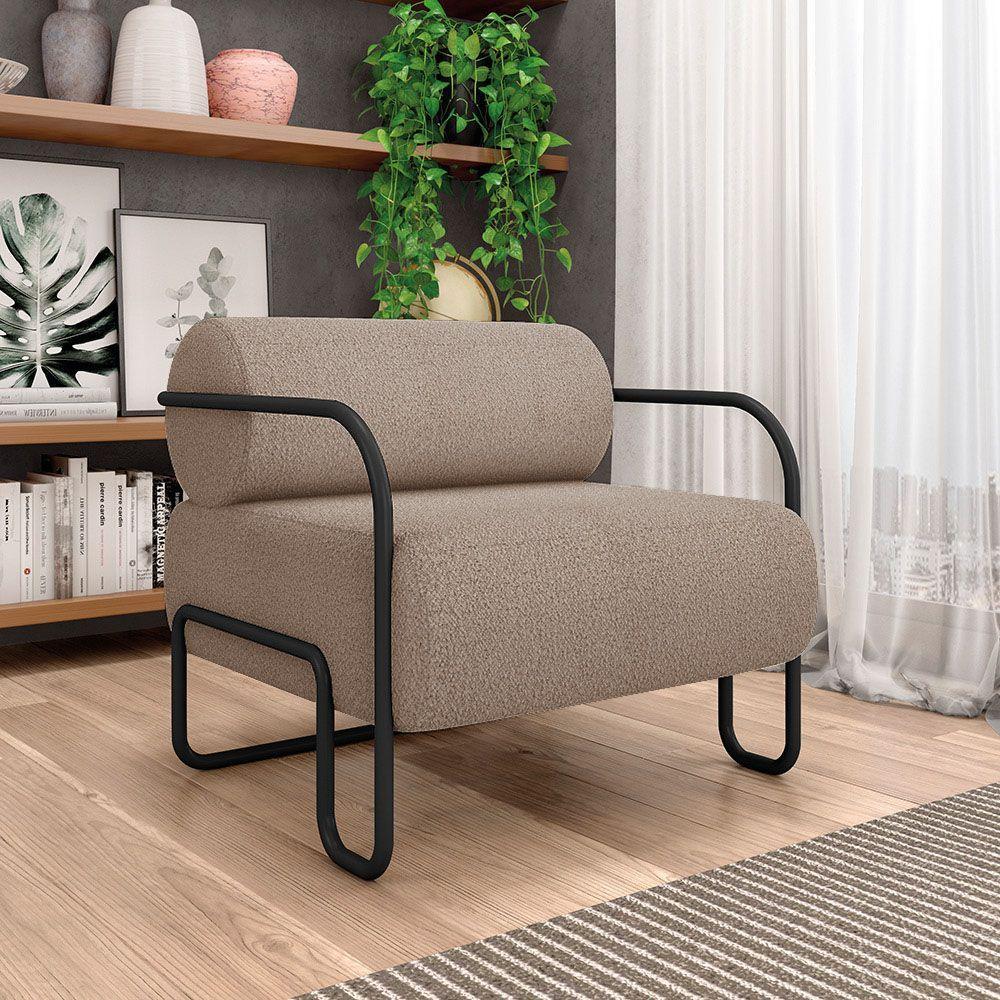 Poltrona Sala De Estar Industrial Preto Kit 2 Ameli Bouclê K01 - D'rossi Cor Creme - 5