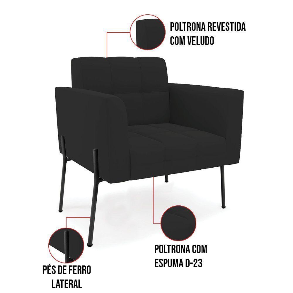 Poltrona Pé De Ferro Preto Para Sala Elisa Veludo Preto D03 - D'rossi - 3