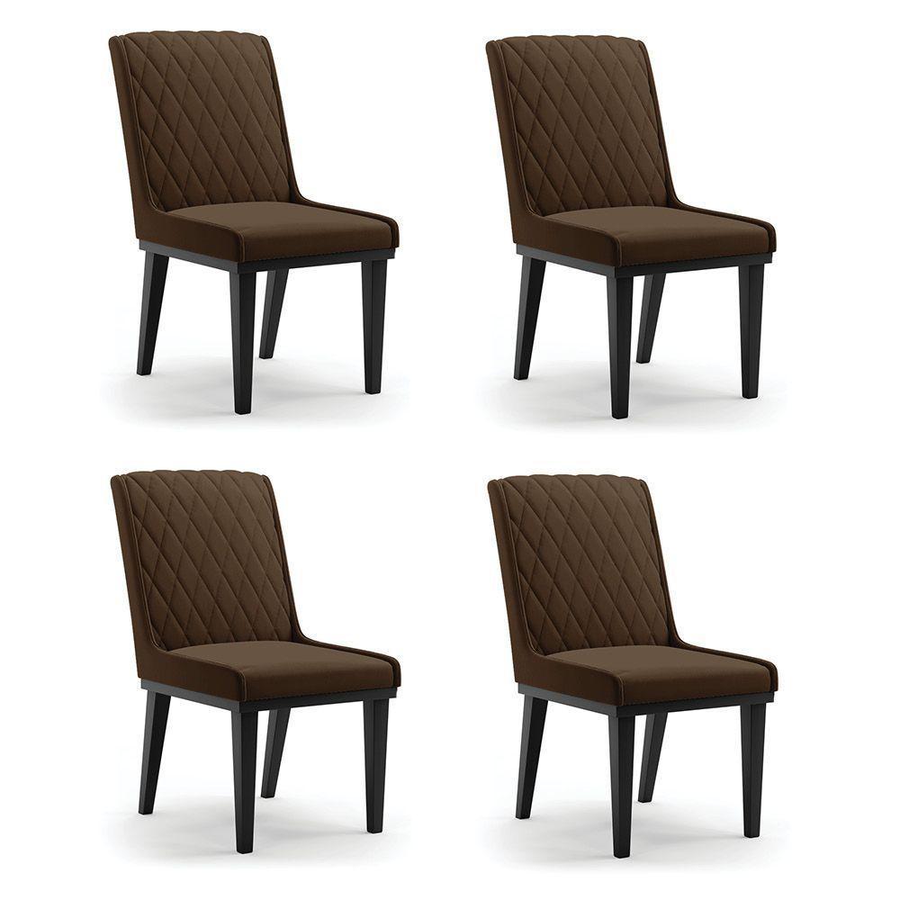 Cadeira Sala De Jantar Base Madeira Preto Kit 4 Sofia Suede Marrom D03 - D'rossi - 1