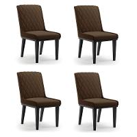 Cadeira Sala De Jantar Base Madeira Preto Kit 4 Sofia Suede Marrom D03 - D'rossi - 1